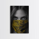 Yellow Bandana Girl, Intense Eyes, Street Portrait, Framed Canvas Print, Modern Photography, Teen Bedroom Wall Art, Bold Style