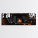 Fireplace Moment, Cozy Cabin Mood, Fall Comfort Scene, Framed Canvas Print, Hygge Wall Art, Masculine Decor, Warm Living Room Style