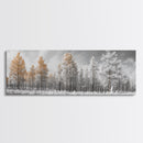 Snowy Forest Landscape, Frosted Pine Trees, Winter Wonderland Scene, Framed Canvas Print, Nordic Minimalist, Holiday Wall Art