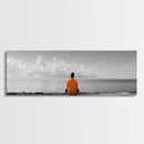 Orange Jacket, Solitude Man, Sea Gaze, Minimal Mood, Framed Canvas Print, Office Wall Art, Modern Decor, Reflective Photography