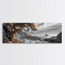 Twisted Tree, Rugged Coast, Autumn Forest, Framed Canvas Print, fall wall art, rustic nature print, living room decor, woodland landscape