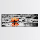 Tranquil Lotus, Zen Water, Orange Glow, Reflective Serenity, Framed Canvas Print, Bedroom Wall Art, Spa Decor, Boho Style, Meditation Vibe