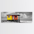 Yellow Cabin, Seaside Shack, Color Pop, Coastal Vibes, Framed Canvas Print, Beach House Wall Art, Bold Nautical Decoretic
