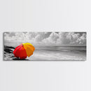 Red Yellow Umbrella, Beach Art, Summer Decor, Modern Coastal Print, Framed Canvas Print, Minimalist Wall Art, Bathroom or Hallway Decor