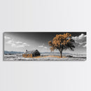 Prairie Cabin, Golden Tree, Rural Landscape, Open Sky, Framed Canvas Print, Country Decor, Farmhouse Wall Art, Rustic Bedroom Style
