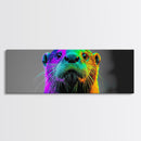 Neon Otter, Rainbow Wildlife, Pop Art Animal, Colorful Creature, Framed Canvas Print, Modern Animal Art, Teen Room Decor, Eclectic Wall Art