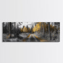 Forest Trail, Autumn Glow, Woodland Path, Golden Trees, Framed Canvas Print, Nature Wall Art, Rustic Cabin Decor, Fall Entryway Artwork