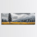 Lone Tree, Yellow Meadow, Autumn Landscape, Moody Forest, Framed Canvas Print, Nature Photography, Cabin Wall Art, Fall Home Decor