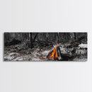 Ember Campfire, Twilight Glow, Nature Heat, Forest Shadows, Framed Canvas Print, Outdoor Wall Art, Fall Rustic Decor, Adventure Accent