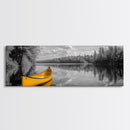 Yellow Canoe, Calm Lake, Reflection Art, Nature Landscape, Adventure Decor, Canvas Print, Rustic Wall Art, Cabin Decor, Lakehouse Art