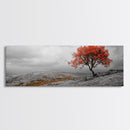 Red Tree, Hilltop Vista, Fall Landscape, Vibrant Nature, Framed Canvas Print, Autumn Wall Art, Living Room Nature Photography
