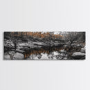 Peaceful Creek View, Fall Foliage Forest, Nature Wall Art, Fishing Scene, Framed Canvas Print, Rustic Home Decor, Autumn Photography