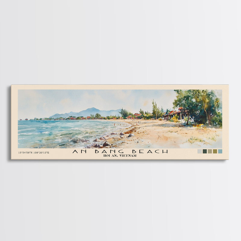 An Bang Beach, Hoi An, Vietnam Watercolor Beach Print, Vacation Gift, Hoi An, Vietnam Wall Art, Framed Canvas Print, Framed Beach Painting