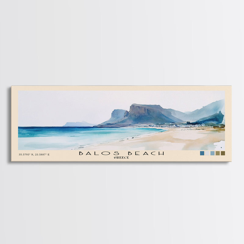 Balos Beach, Greece Watercolor Beach Print, Vacation Gift, Greece Wall Art, Framed Canvas Print, Framed Beach Painting