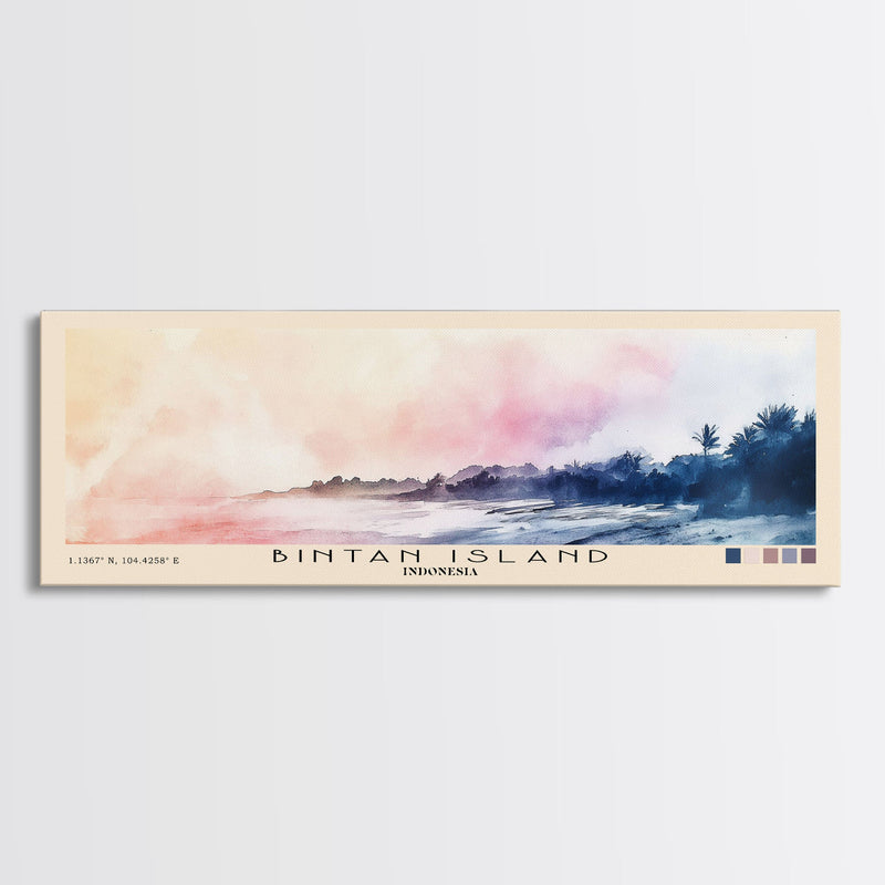 Bintan Island, Indonesia Watercolor Beach Print, Vacation Gift, Indonesia Wall Art, Framed Canvas Print, Framed Beach Painting