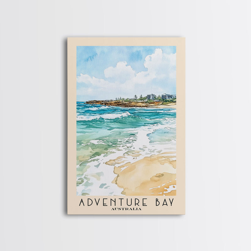 Adventure Bay, Australia Watercolor Beach Print, Vacation Gift, Australia Wall Art, Framed Canvas Print, Framed Beach Painting