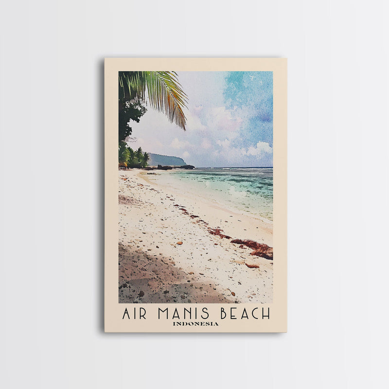 Air Manis Beach, Indonesia Watercolor Beach Print, Vacation Gift, Indonesia Wall Art, Framed Canvas Print, Framed Beach Painting