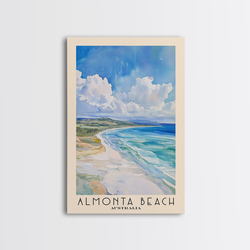 Almonta Beach, Australia Watercolor Beach Print, Vacation Gift, Australia Wall Art, Framed Canvas Print, Framed Beach Painting