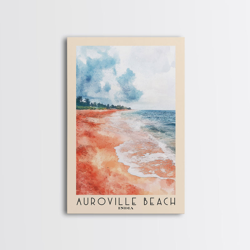 Auroville Beach, India Watercolor Beach Print, Vacation Gift, India Wall Art, Framed Canvas Print, Framed Beach Painting