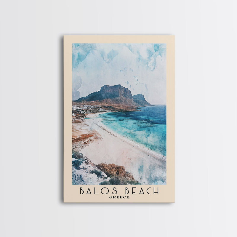 Balos Beach, Greece Watercolor Beach Print, Vacation Gift, Greece Wall Art, Framed Canvas Print, Framed Beach Painting