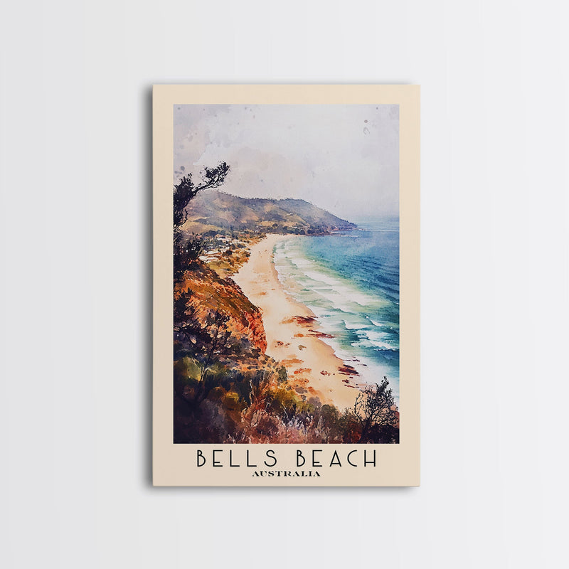 Bells Beach, Australia Watercolor Beach Print, Vacation Gift, Australia Wall Art, Framed Canvas Print, Framed Beach Painting