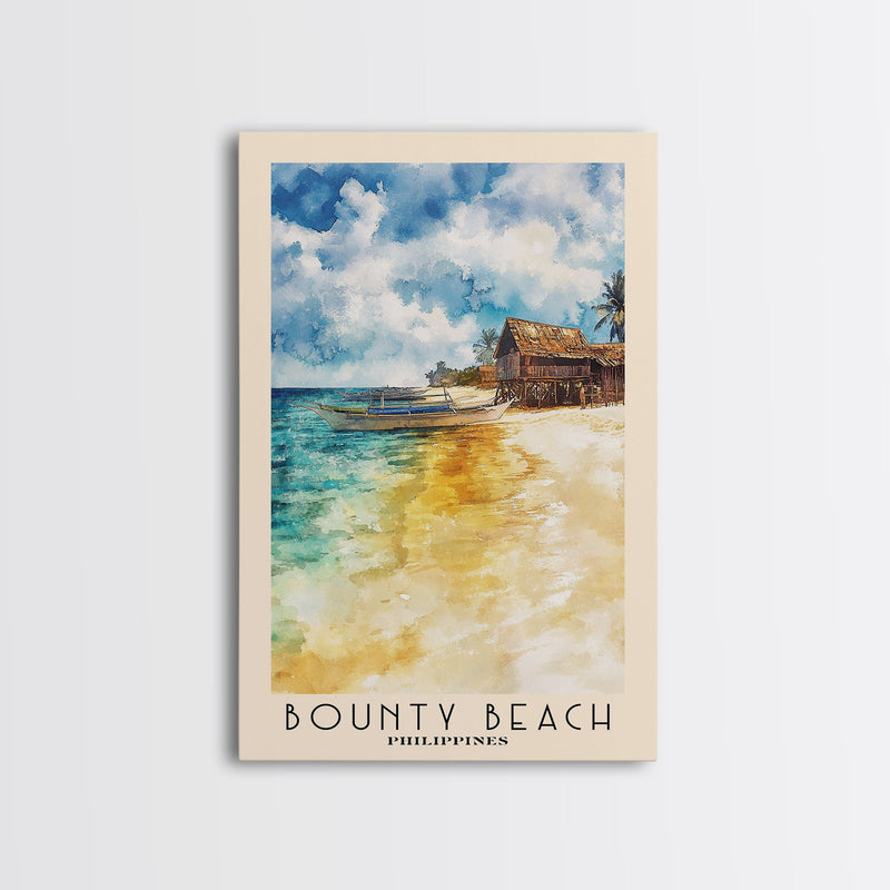 Bounty Beach, Philippines Watercolor Beach Print, Vacation Gift, Philippines Wall Art, Framed Canvas Print, Framed Beach Painting