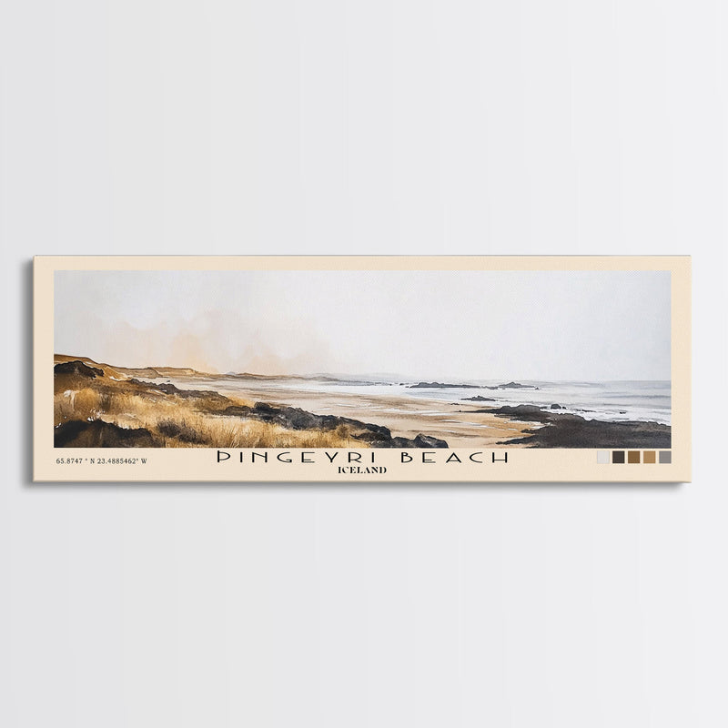 Ãingeyri Beach, Iceland Watercolor Beach Print, Vacation Gift, Iceland Wall Art, Framed Canvas Print, Framed Beach Painting