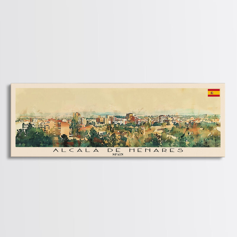 AlcalÄ¯ Spain Travel Art, City Art, Framed Canvas Print or Metal Wall Art, Europe Travel Poster, Panoramic Wall Art, Extra Wide Wall Art