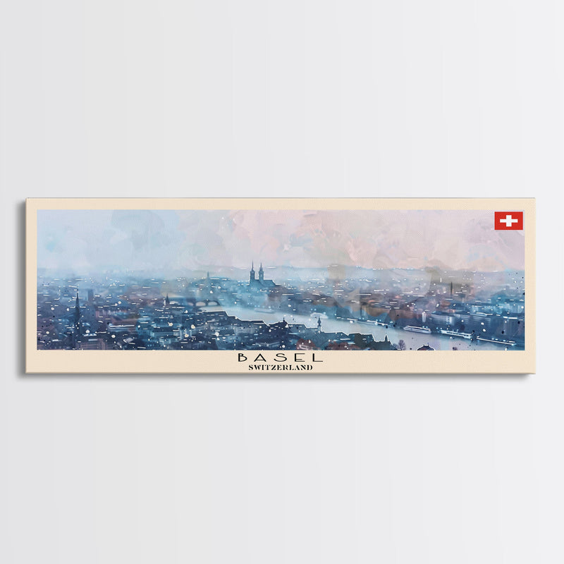 Basel SwitzerlandTravel Art, City Art, Framed Canvas Print or Metal Wall Art, Europe Travel Poster, Panoramic Wall Art, Extra Wide Wall Art