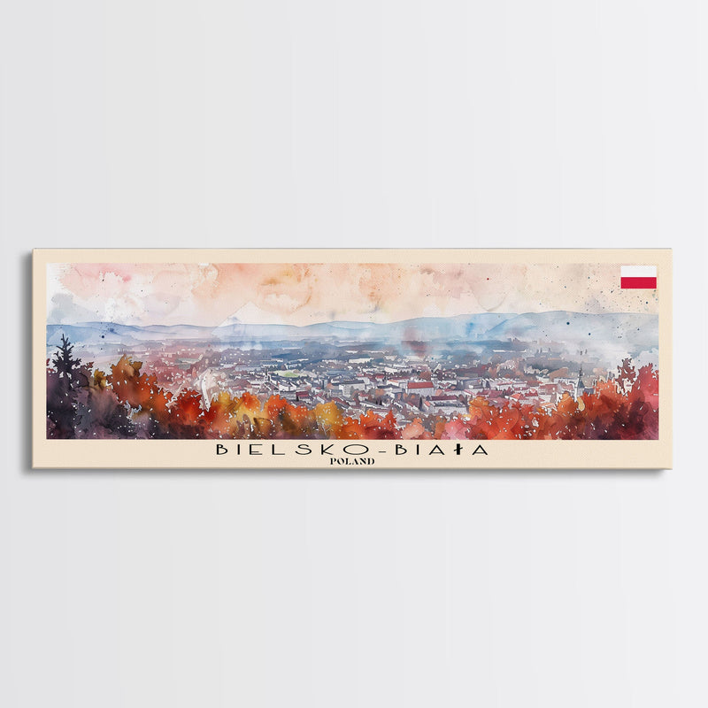 Bielsko Biala Poland Travel Art, City Art, Framed Canvas Print or Metal Wall Art, Europe Travel Poster, Panoramic Wall Art, Extra Wide Wall Art