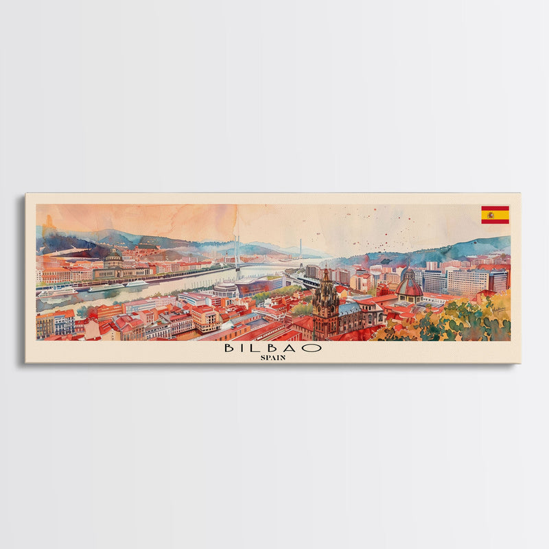 Bilbao Spain Wall Art, Panoramic Travel Poster, Panoramic Framed Canvas Print, City Wall Art, Wall Hanging Home Decor, Travel Art