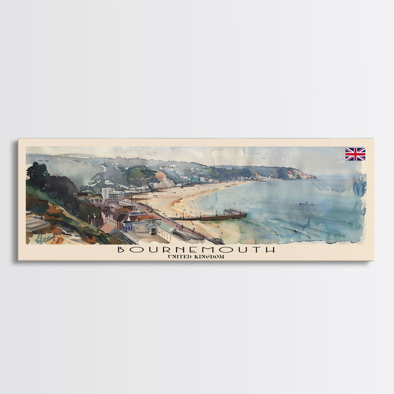 Bournemouth United Kingdom Wall Art, Panoramic Travel Poster, Panoramic Framed Canvas Print, City Wall Art, Wall Hanging Home Decor, Travel Art