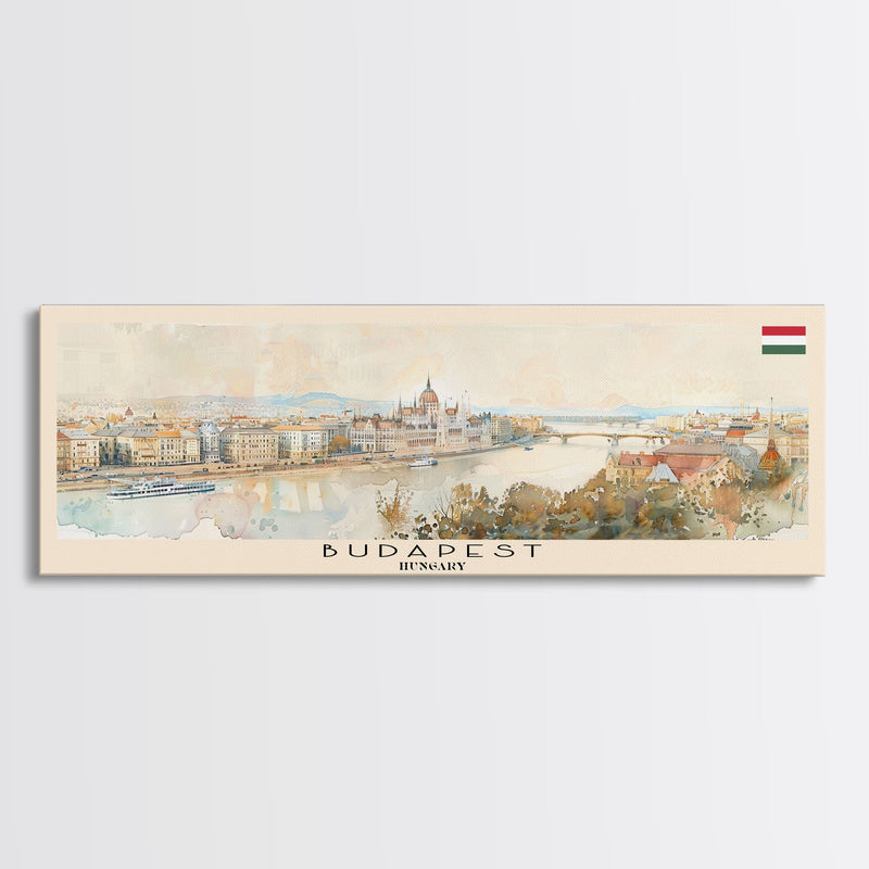 Budapest Hungary Travel Art, City Art, Framed Canvas Print or Metal Wall Art, Europe Travel Poster, Panoramic Wall Art, Extra Wide Wall Art