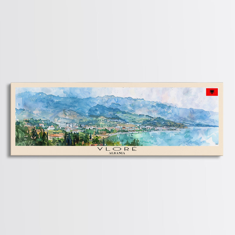 Vlore Albania Travel Art, City Art, Framed Canvas Print or Metal Wall Art, Europe Travel Poster, Panoramic Wall Art, Extra Wide Wall Art