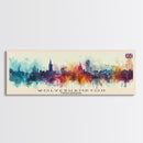 Wolverhampton United Kingdom Panoramic Travel Poster, Framed Canvas Print or Metal Wall Art, Travel Art, Home Decor, Panoramic Painting, Midcentury Art