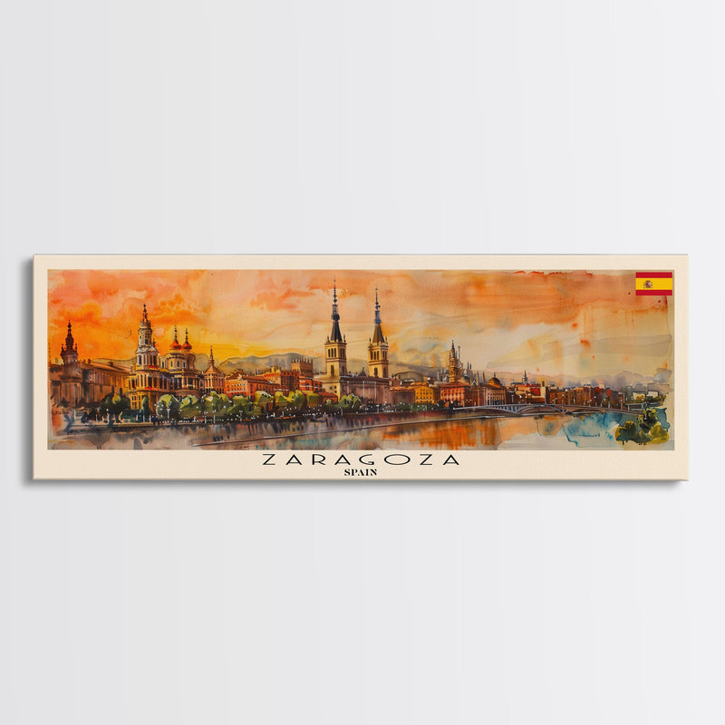 Zaragoza Spain Wall Art, Panoramic Travel Poster, Panoramic Framed Canvas Print, City Wall Art, Wall Hanging Home Decor, Travel Art