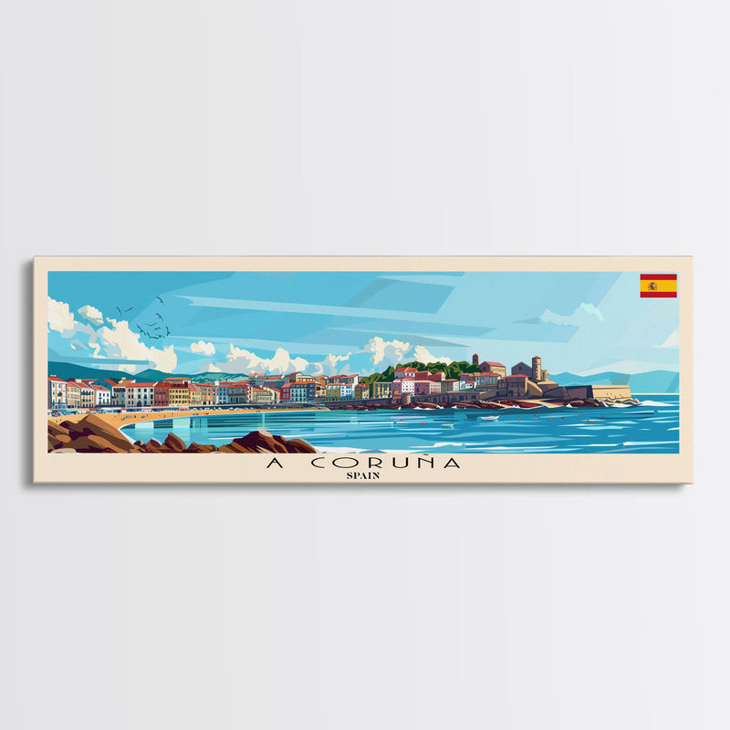 A CoruÅ„a Spain Travel Art, City Art, Framed Canvas Print or Metal Wall Art, Europe Travel Poster, Panoramic Wall Art, Extra Wide Wall Art