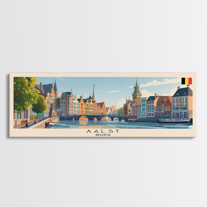 Aalst Belgium Travel Print Wall Art, Panoramic City Art, Travel Art, Wall Decor, Vacation Gift, Framed Canvas Print Or Metal Art