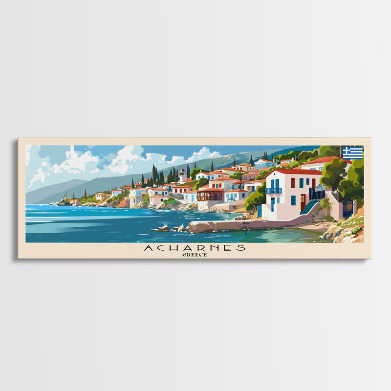 Acharnes Greece Travel Print Wall Art, Panoramic City Art, Travel Art, Wall Decor, Vacation Gift, Framed Canvas Print Or Metal Art