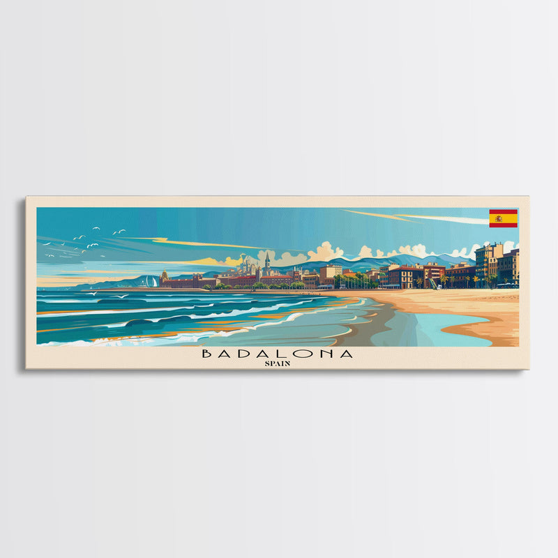 Badalona Spain Travel Print Wall Art, Panoramic City Art, Travel Art, Wall Decor, Vacation Gift, Framed Canvas Print Or Metal Art