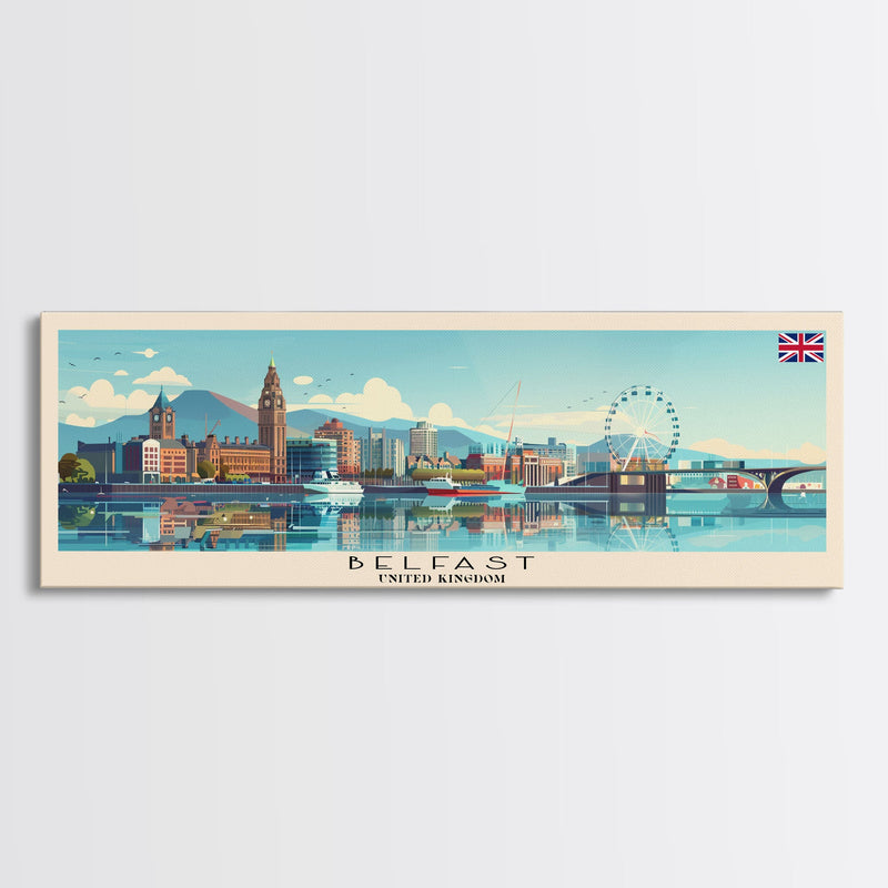 Belfast United Kingdom Travel Print Wall Art, Panoramic City Art, Travel Art, Wall Decor, Vacation Gift, Framed Canvas Print Or Metal Art