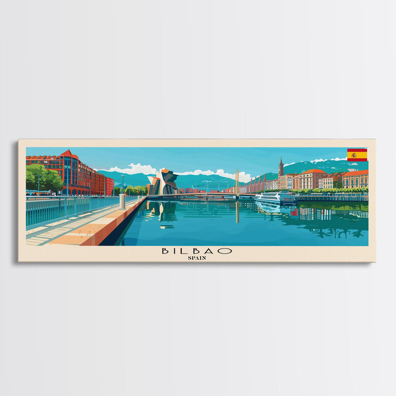 Bilbao Spain Wall Art, Panoramic Travel Poster, Panoramic Framed Canvas Print, City Wall Art, Wall Hanging Home Decor, Travel Art