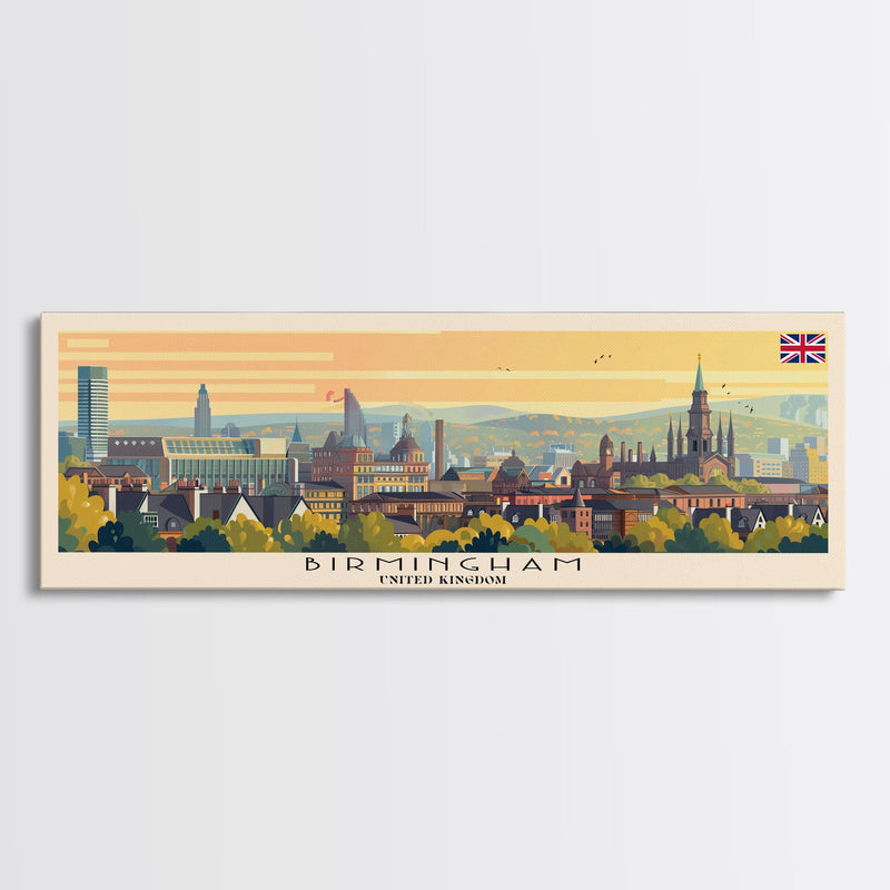 Birmingham United Kingdom Travel Print Wall Art, Panoramic City Art, Travel Art, Wall Decor, Vacation Gift, Framed Canvas Print Or Metal Art