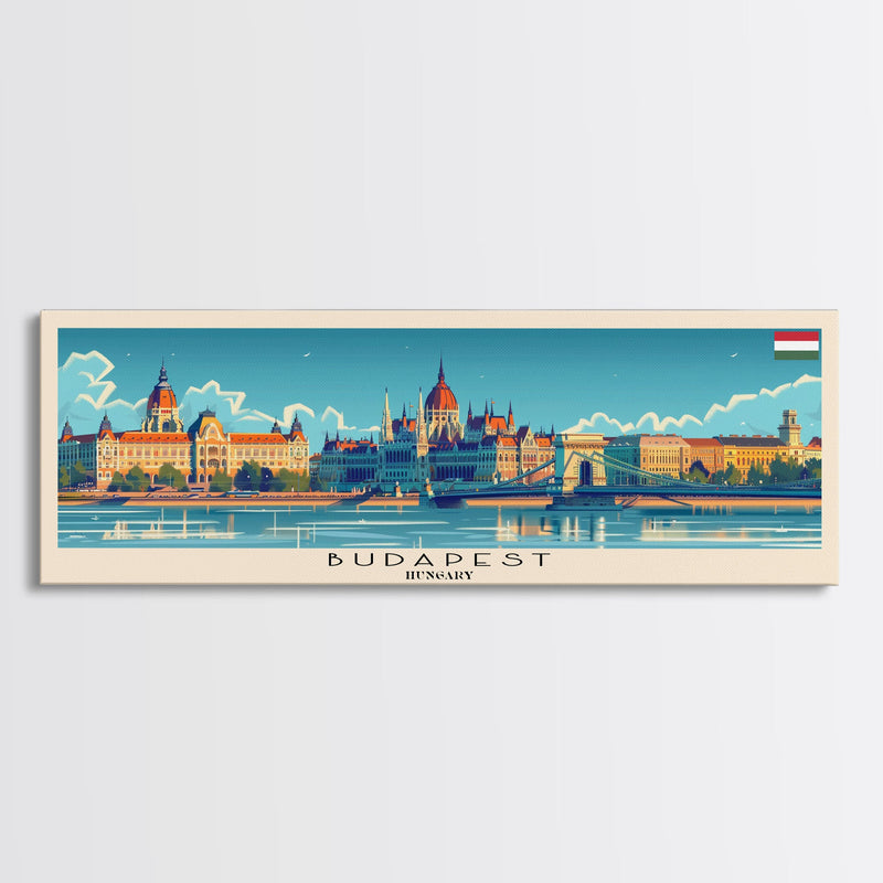 Budapest Hungary Travel Art, City Art, Framed Canvas Print or Metal Wall Art, Europe Travel Poster, Panoramic Wall Art, Extra Wide Wall Art