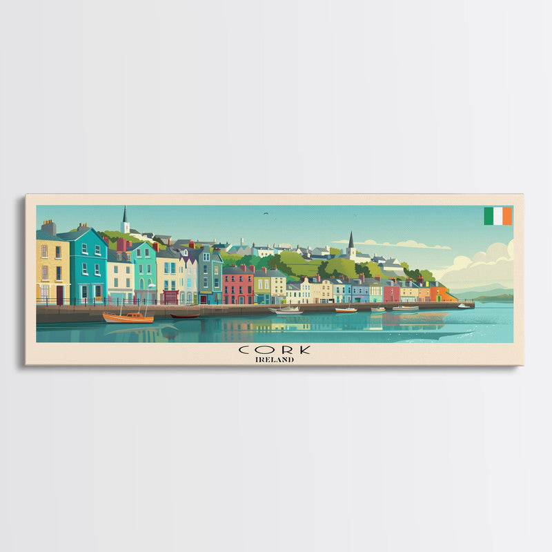 Cork Ireland Panoramic Travel Poster, Framed Canvas Print or Metal Wall Art, Travel Art, Home Decor, Panoramic Painting, Midcentury Art