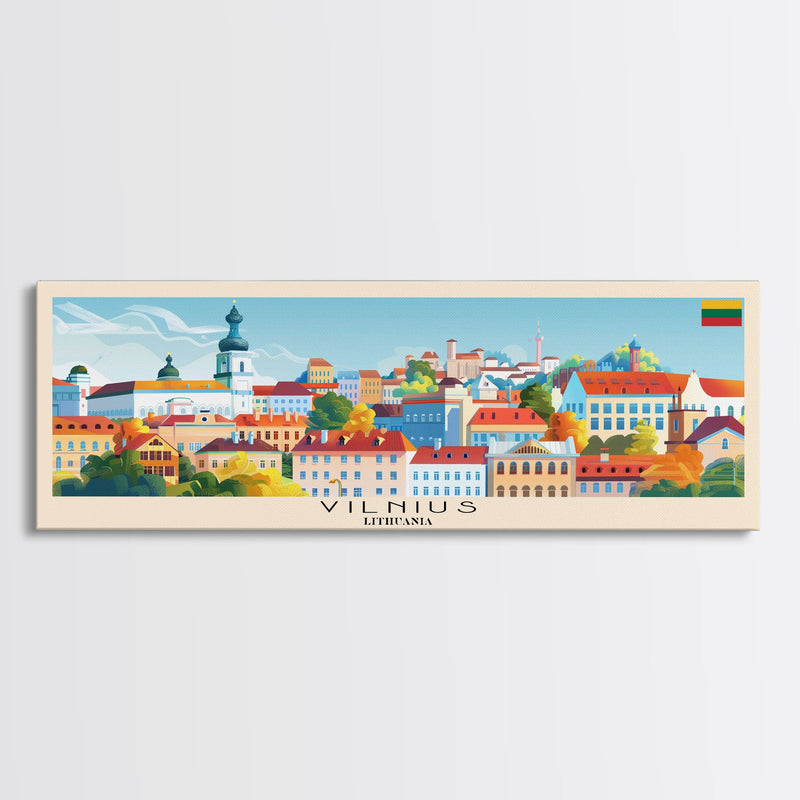 Vilnius Lithuania Wall Art, Panoramic Travel Poster, Panoramic Framed Canvas Print, City Wall Art, Wall Hanging Home Decor, Travel Art