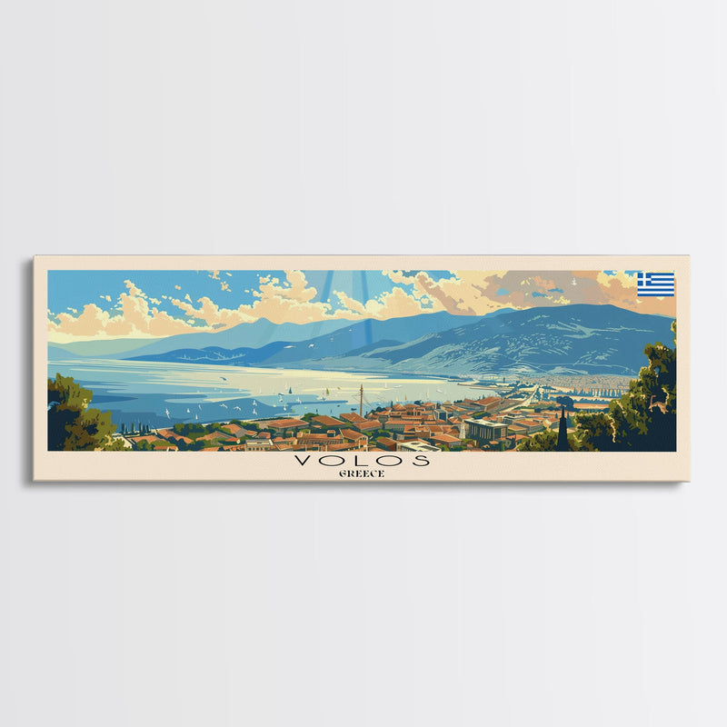 Volos Greece Travel Print Wall Art, Panoramic City Art, Travel Art, Wall Decor, Vacation Gift, Framed Canvas Print Or Metal Art