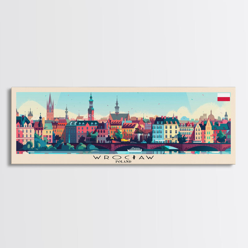 Wroclaw Poland Travel Print Wall Art, Panoramic City Art, Travel Art, Wall Decor, Vacation Gift, Framed Canvas Print Or Metal Art