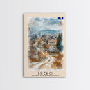 Brčko Bosnia Travel Poster Framed Canvas Print, Cityscape Art, Wall Decor, Travel Print, Watercolor Painting, Urban Scene Art
