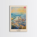 Linz Austria Travel Poster Framed Canvas Print, Scenic Landscape, Watercolor Painting, Wall Art, Home Decoration, Travel Print, Artistic Gift